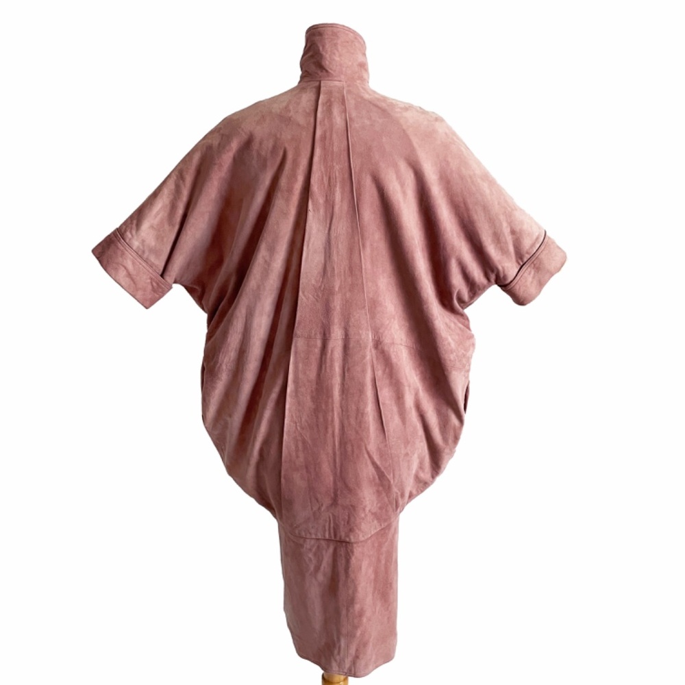 Fendi Jacket Batwing Sleeve Long Cocoon Duster Rose Pink Suede Leather Rare - Picture 11 of 17